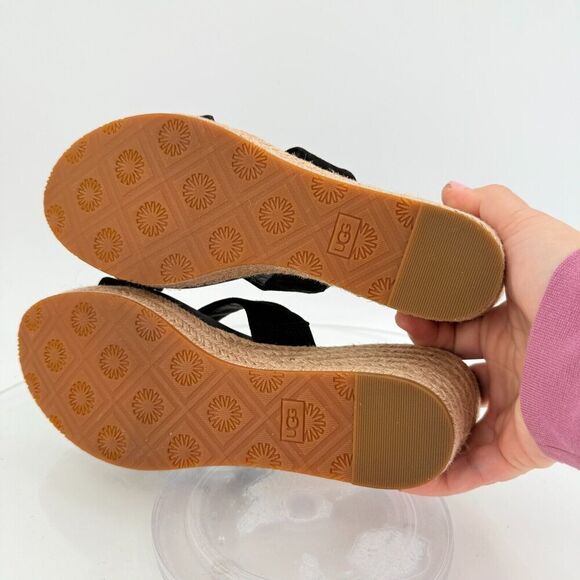 UGG Niyomee Espadrille Wedge Sandal Women's Size 10 Black Suede Leather Slide - Picture 14 of 14